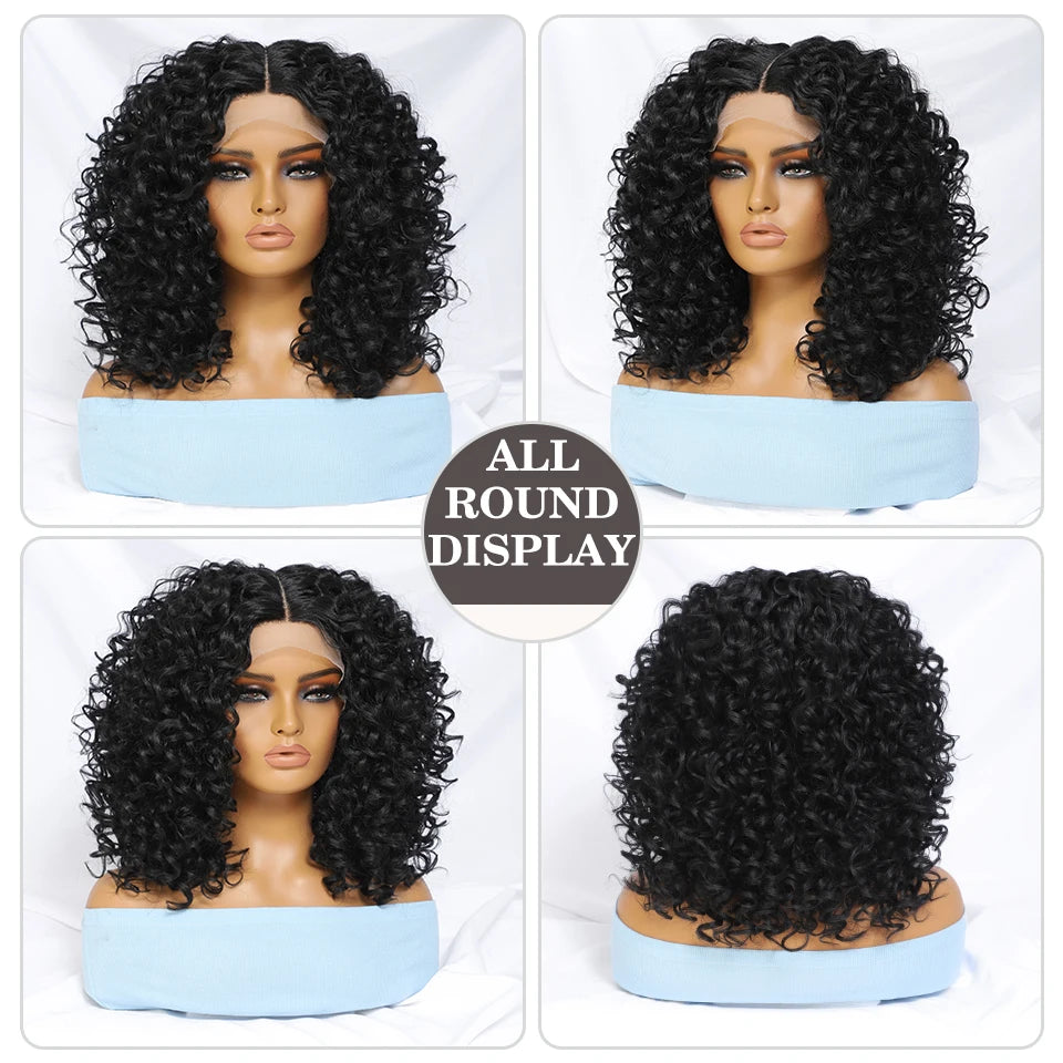 16" Kinky Curly Synthetic Lace Front Wig Black Blonde Ginger Purple Heat Resistant Wig Natural Hair Style