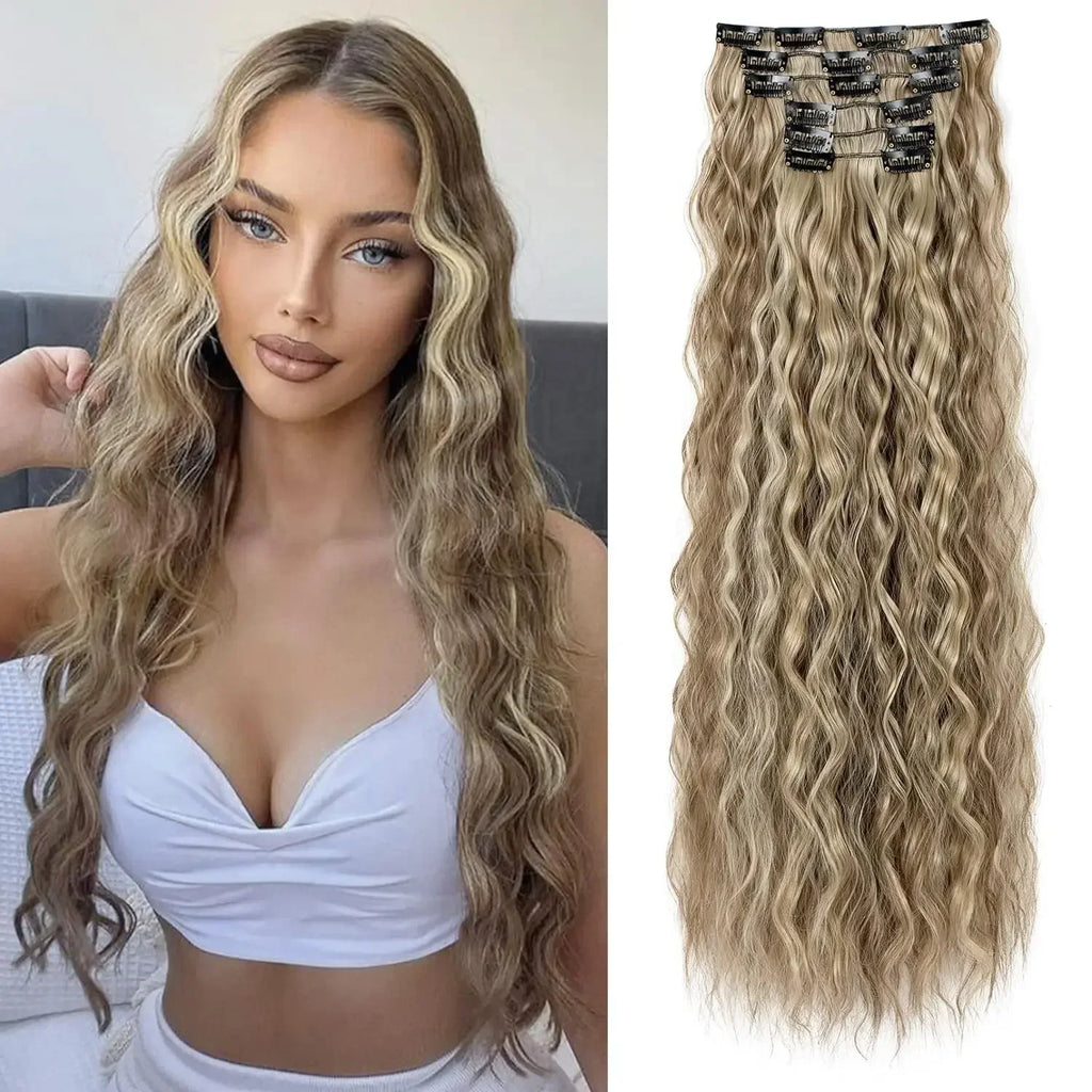 Hair Extensions 24"/60cm 6pcs/set Women Long Straight Synthetic Full Head Clip 16 Clips Black, Blonde, Ombre Heat Resistant Fiber Hair