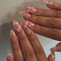 24PCS French Almond Press on Nails Floral Design Gold Bead Decor Glitter & More (8 Options)