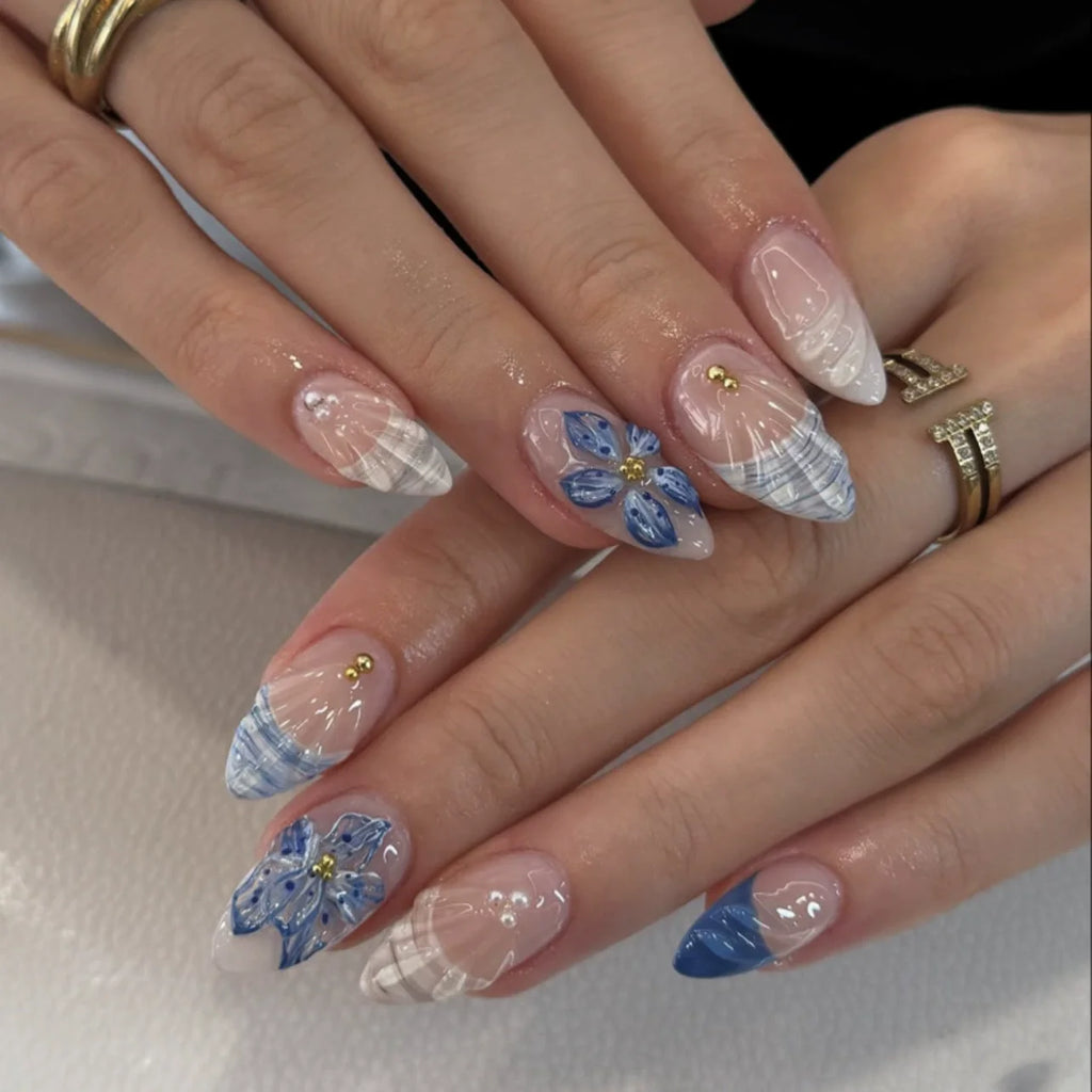 24pcs Pink Flower Almond Press on Nails Kawaii False Nails & More (36 Options) (B)
