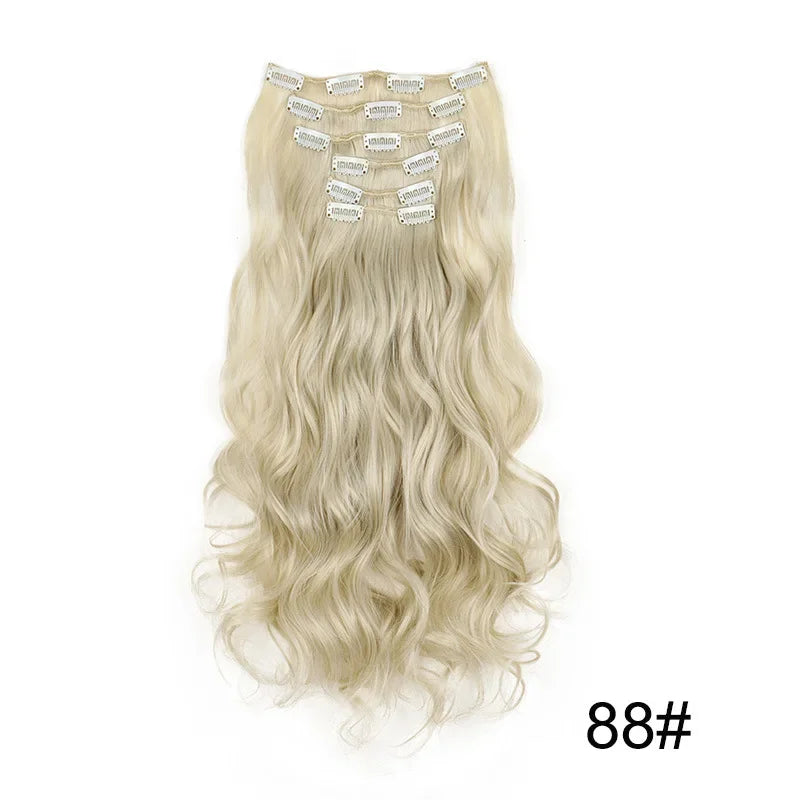 Hair Extensions 24"/60cm 6pcs/set Women Long Straight Synthetic Full Head Clip 16 Clips Black, Blonde, Ombre Heat Resistant Fiber Hair