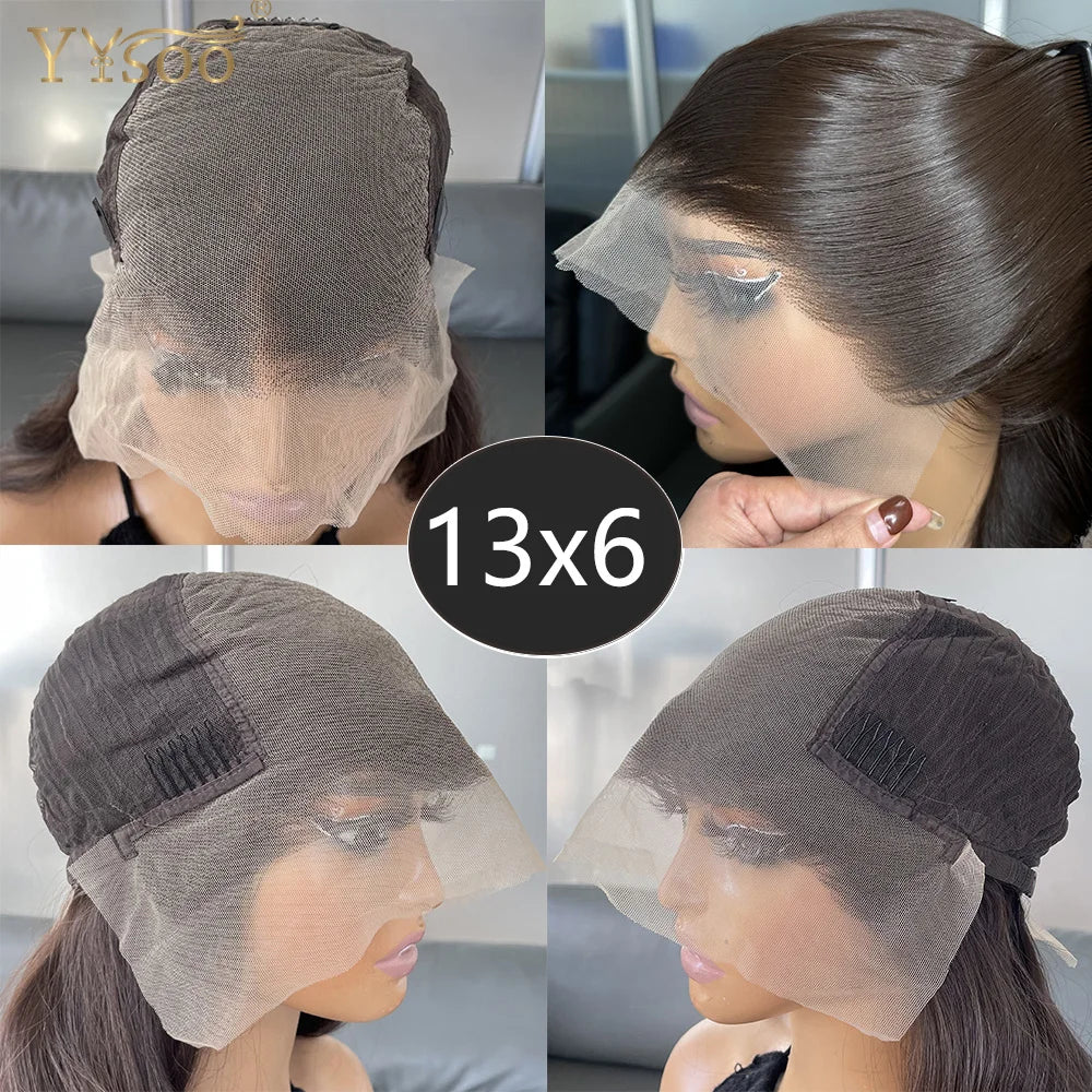 6Inch Deep Part Long 4# Brown 13x6 Silky Straight Futura Synthetic Lace Front Wig Glueless Half Hand Tied Wigs for Black Women