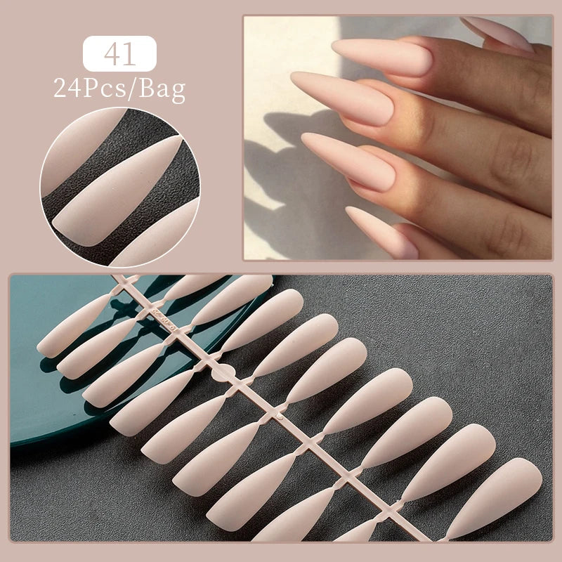 24Pcs Fashion French Style False Nails With Jelly Nail Glue & More (6 Options)