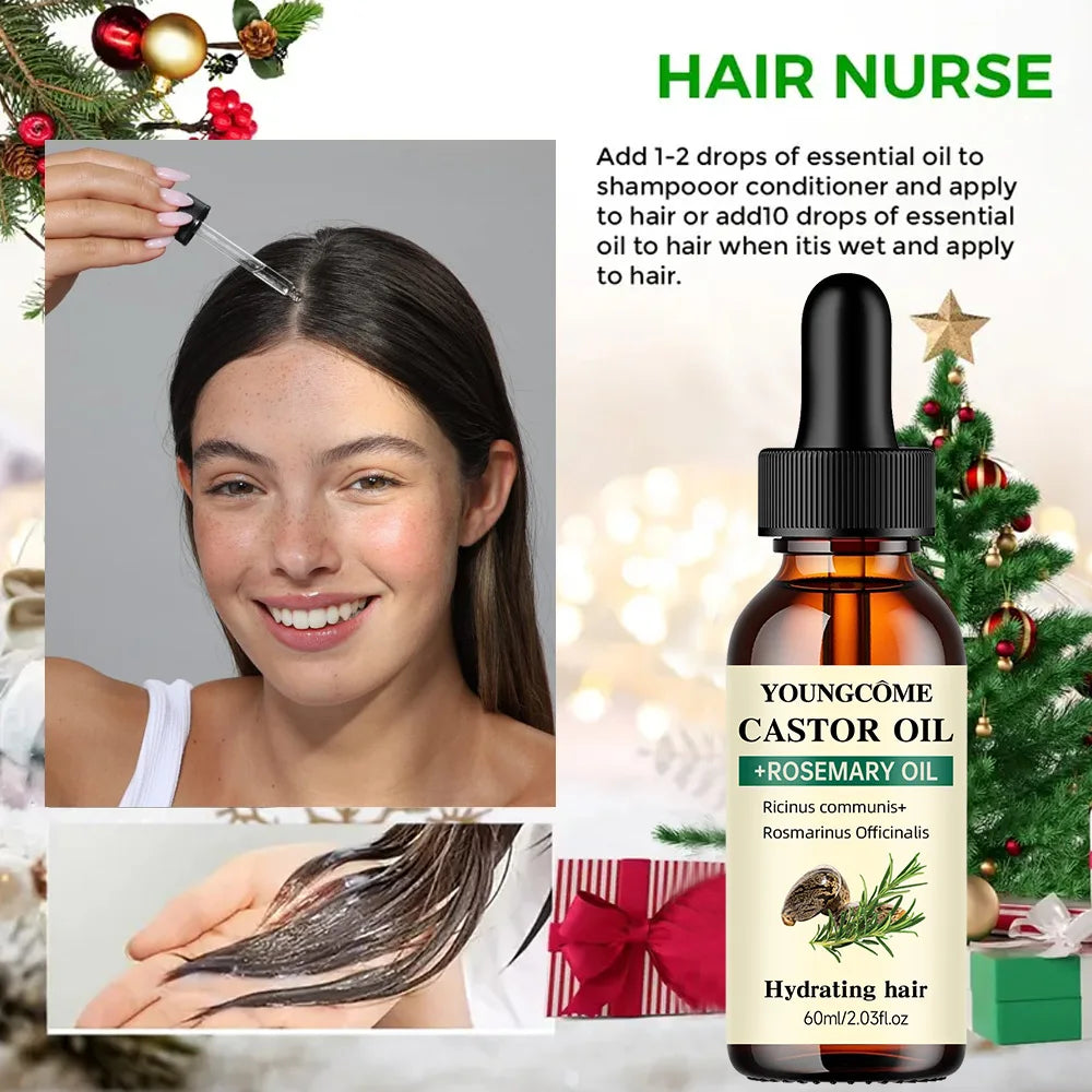 Castor Oil and Rosemary Oil for Hair Growth Mix Enhances hair thickness and Shine, Reduce Hair Loss and Split Ends Hair Care Oil