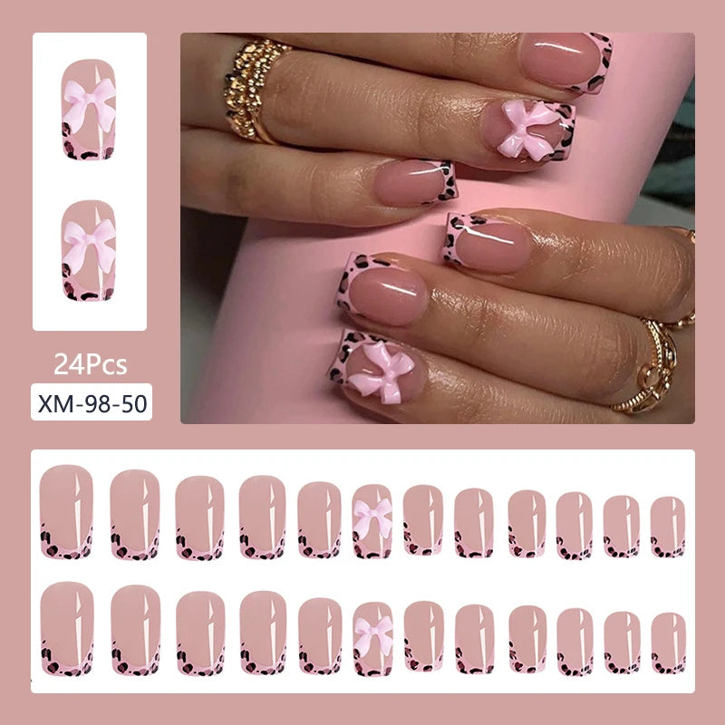 24Pcs Fashion French Style False Nails With Jelly Nail Glue & More (6 Options)