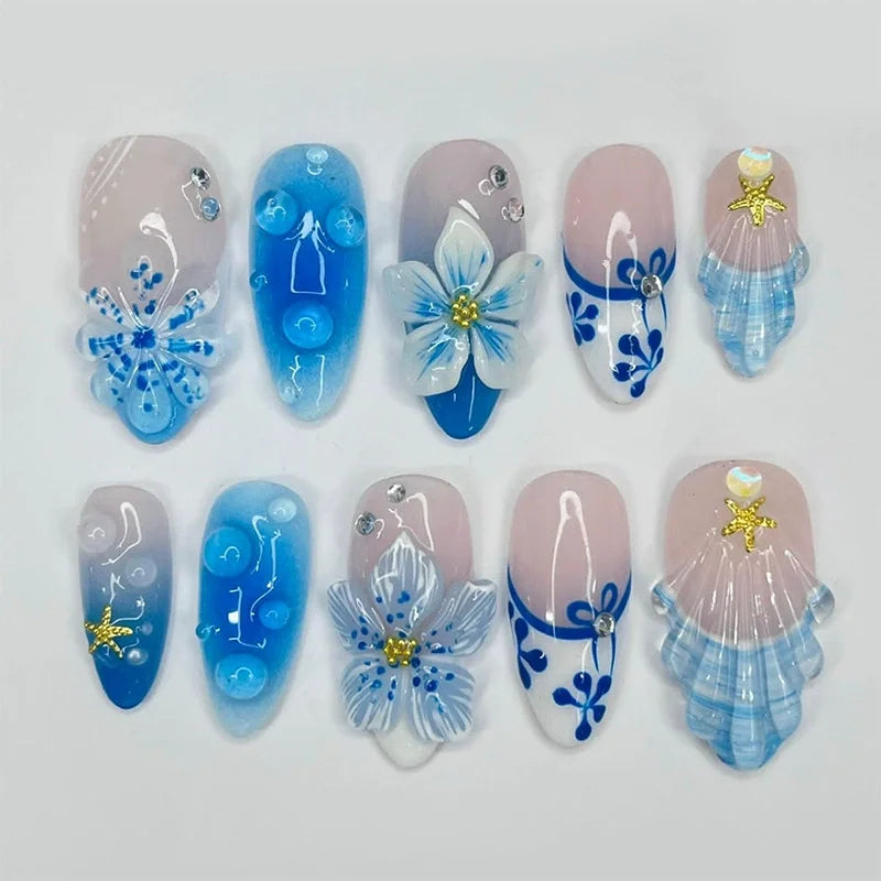 24pcs Pink Flower Almond Press on Nails Kawaii False Nails & More (36 Options) (B)