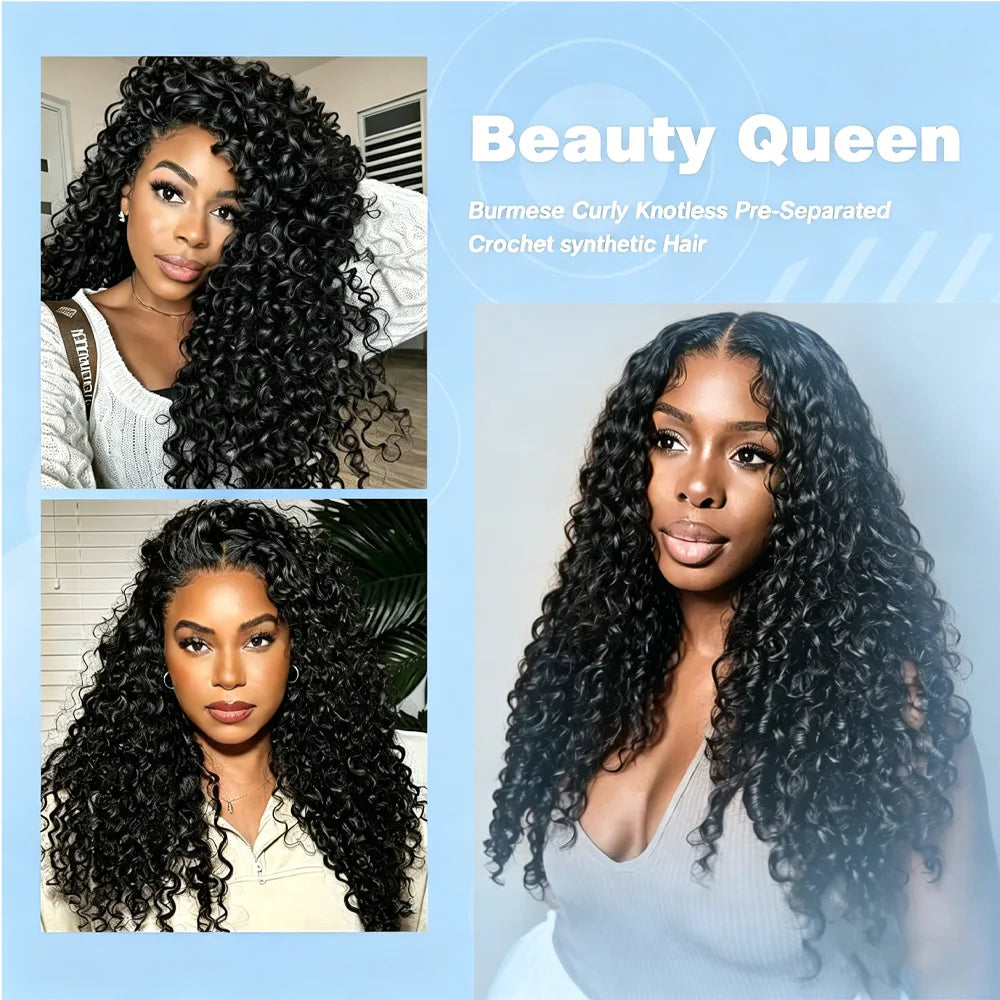 Burmese Curly Crochet Hair 18inch Knotless Curly with Spiral Curl Ends Synthetic Hair for Women