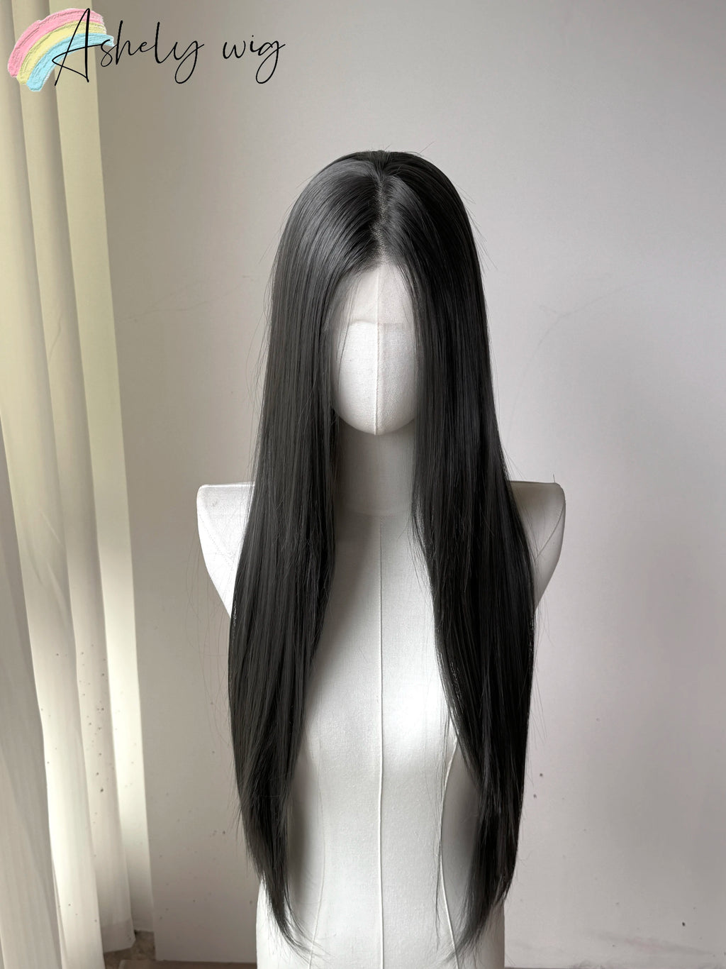 Ashely Gray Black Lace Front Wig 13x4 26inch for Women Glueless Wear and Go Synthetic Lace Front Wig for Daily Use Cosplay