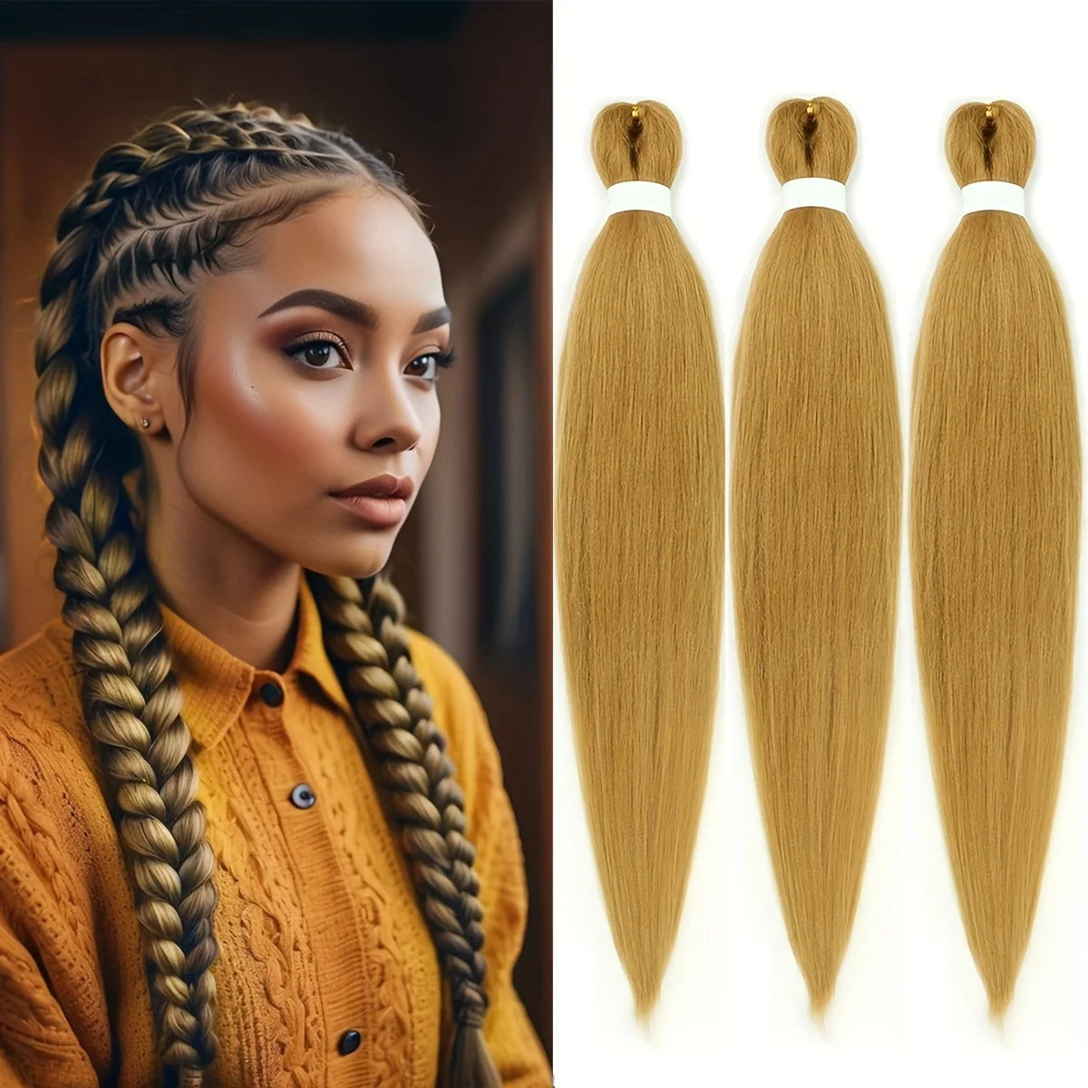 Pre Stretched Synthetic Braiding Hair 3Pcs for Professional Braiding Hair Extensions  Crochet Braid