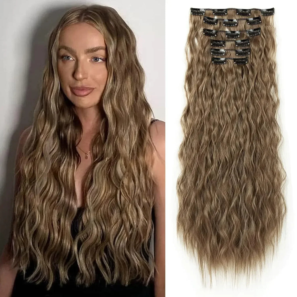Hair Extensions 24"/60cm 6pcs/set Women Long Straight Synthetic Full Head Clip 16 Clips Black, Blonde, Ombre Heat Resistant Fiber Hair