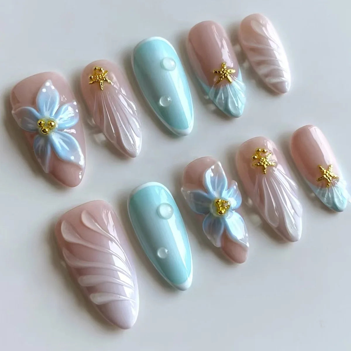 24pcs Pink Flower Almond Press on Nails Kawaii False Nails & More (36 Options) (B)