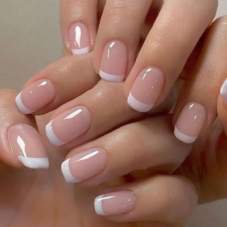 24Pcs Fashion French Style False Nails With Jelly Nail Glue Simple Removable Wearable Artificial Press On Nail Tip (5 Options) (B)