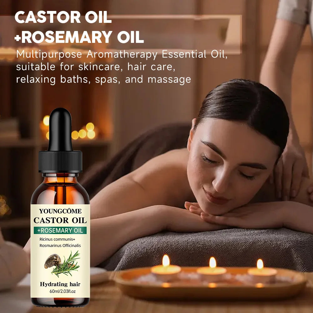 Castor Oil and Rosemary Oil for Hair Growth Mix Enhances hair thickness and Shine, Reduce Hair Loss and Split Ends Hair Care Oil