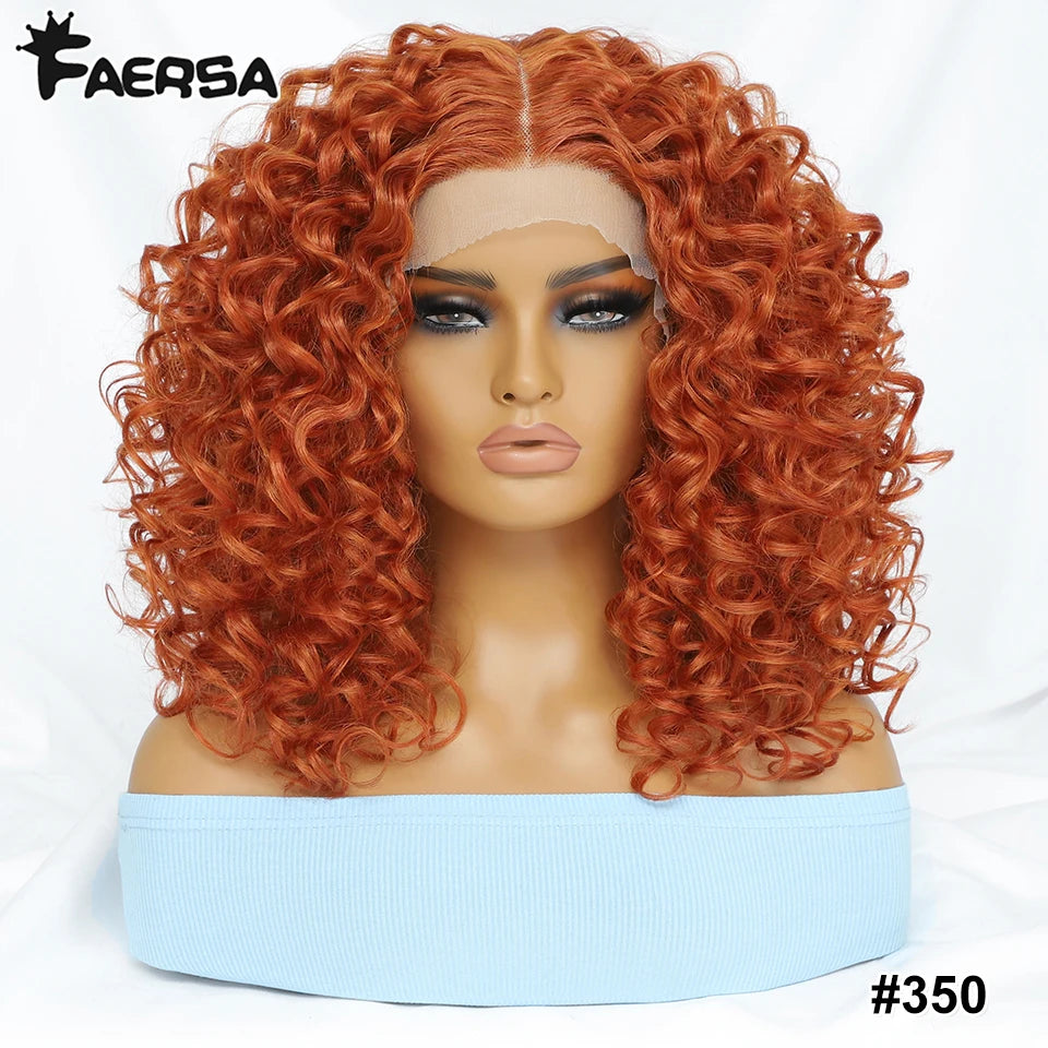 16" Kinky Curly Synthetic Lace Front Wig Black Blonde Ginger Purple Heat Resistant Wig Natural Hair Style