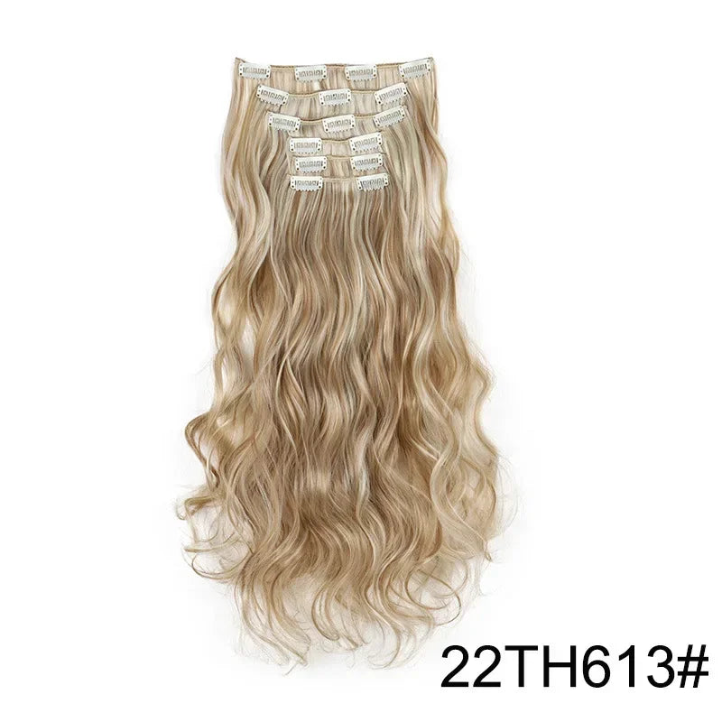 Hair Extensions 24"/60cm 6pcs/set Women Long Straight Synthetic Full Head Clip 16 Clips Black, Blonde, Ombre Heat Resistant Fiber Hair
