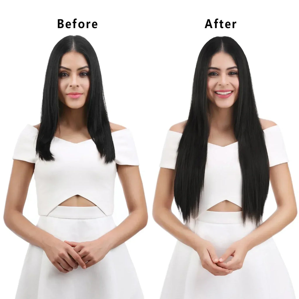 Hair Extensions 24"/60cm 6pcs/set Women Long Straight Synthetic Full Head Clip 16 Clips Black, Blonde, Ombre Heat Resistant Fiber Hair