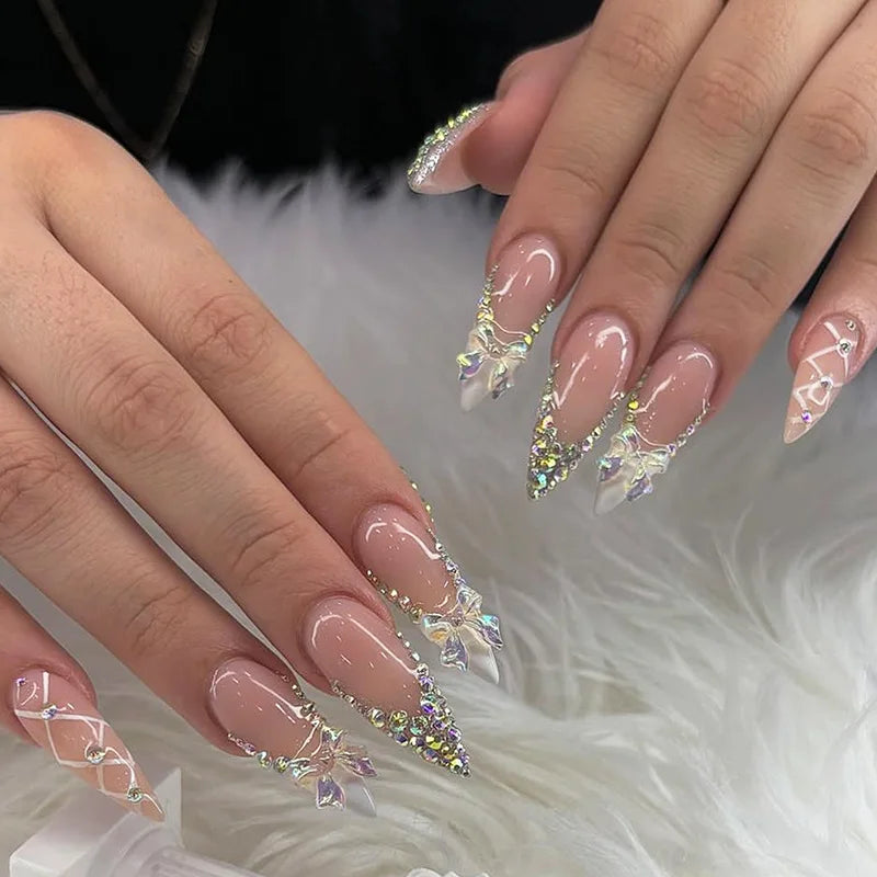 24pcs Pink Flower Almond Press on Nails Kawaii False Nails & More (36 Options) (B)