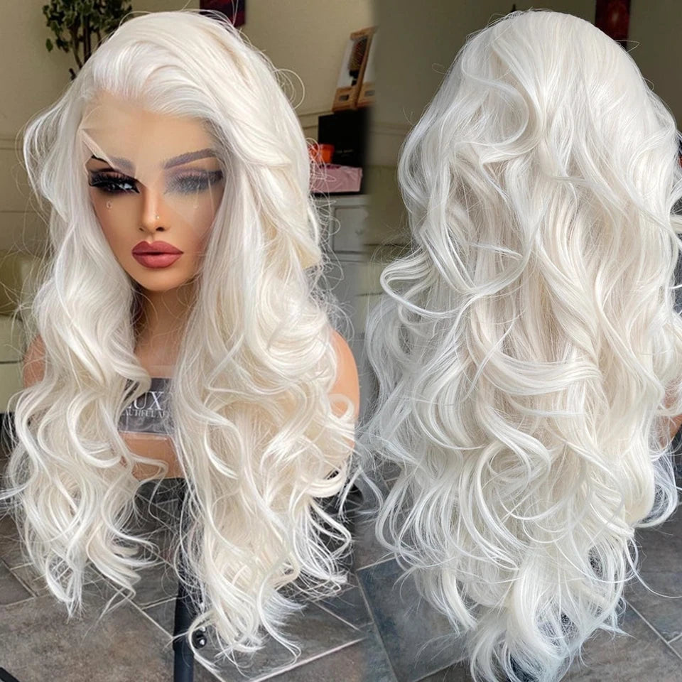Platinum Blonde Lace Front Wig Synthetic Wigs For Women Pre Plucked With Baby Hair Body Wave Blonde Lace Front Wigs Glueless Wig