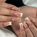 24PCS 3D Glue-on Nails Set French Style Golden Frame Embossed White Flowers Square Shaped Press on Nails (2 Options)