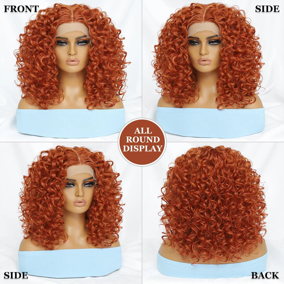 16" Kinky Curly Synthetic Lace Front Wig Black Blonde Ginger Purple Heat Resistant Wig Natural Hair Style
