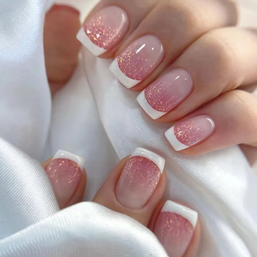 24pcs Short Ballet Press on Nails Gradient False Nails Wearable Stick-on Nails