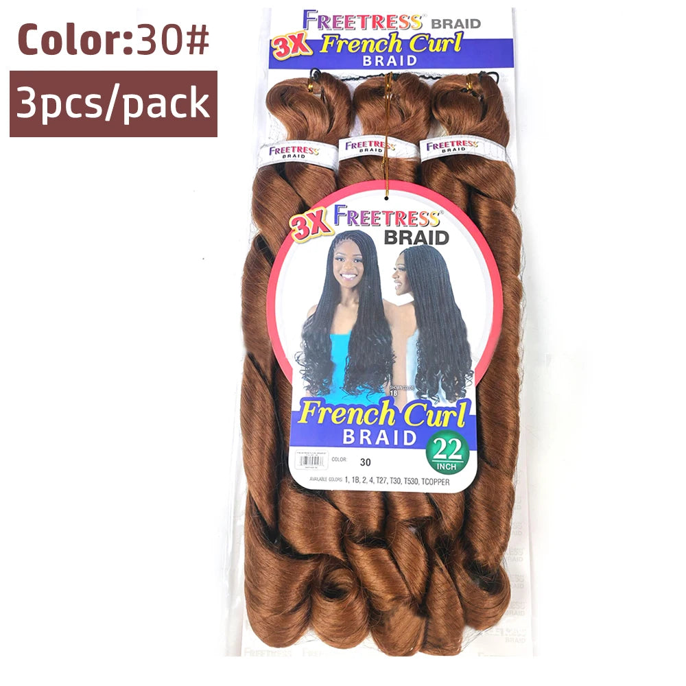 French Curly Braiding Hair Synthetic Wavy Hair Bundles Extensions 22 Inch 3pcs/Pack
