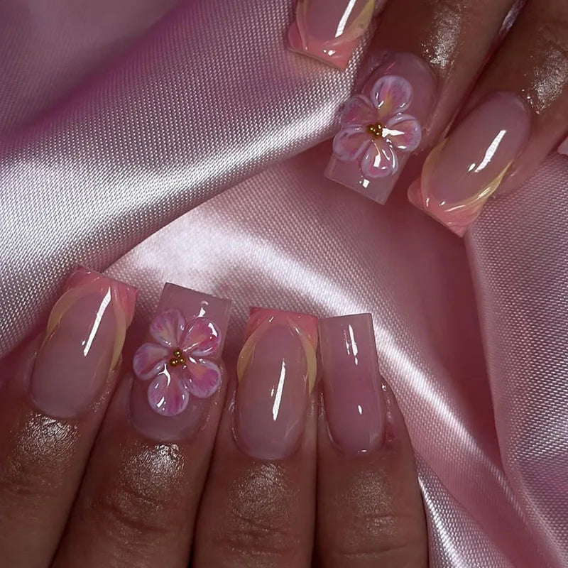 24pcs Short Ballet Press on Nails Gradient False Nails Wearable Stick-on Nails