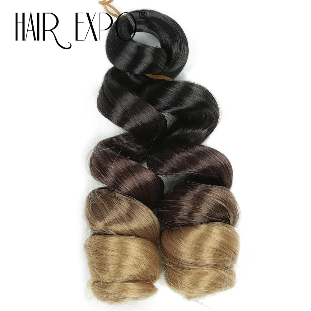 3PCS French Curls Braiding Hair Extensions Synthetic Loose Deep Wave Crochet Braids Pre Stretched Spiral Curly Hair for Women