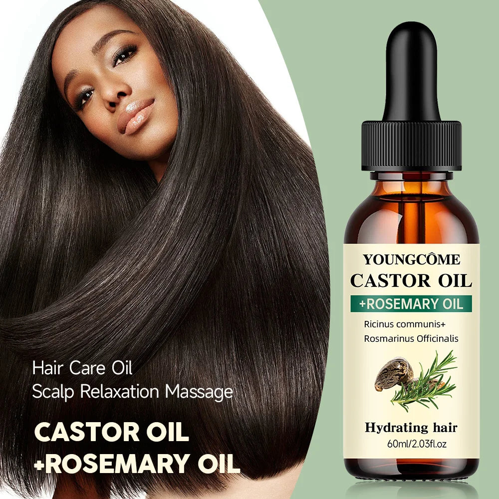 Castor Oil and Rosemary Oil for Hair Growth Mix Enhances hair thickness and Shine, Reduce Hair Loss and Split Ends Hair Care Oil