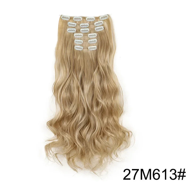 Hair Extensions 24"/60cm 6pcs/set Women Long Straight Synthetic Full Head Clip 16 Clips Black, Blonde, Ombre Heat Resistant Fiber Hair