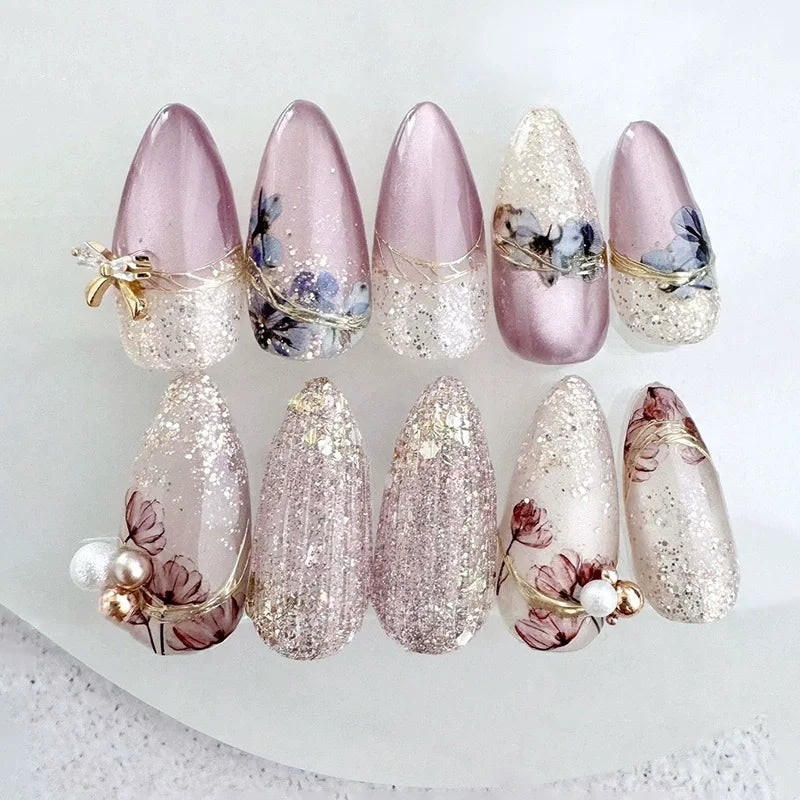 3D Acrylic False Nails Almond Medium Press on Fake Nails & More (37 Options)