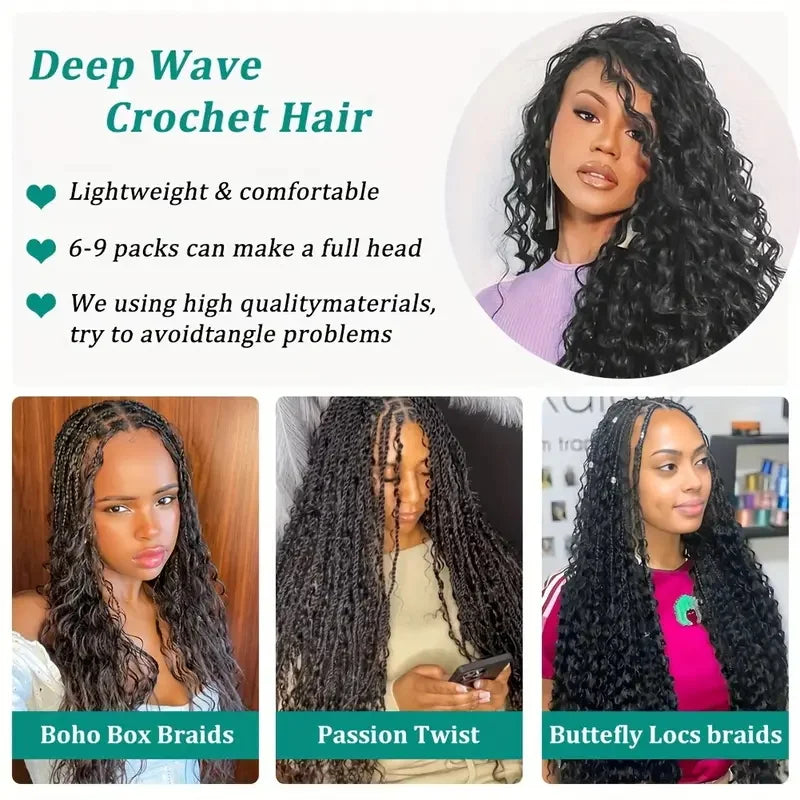 30Inch Synthetic Long Curly Braiding Hair Extension Crochet Hair for Black Women Long Deep Wave Wet and Wavy Braiding Hair