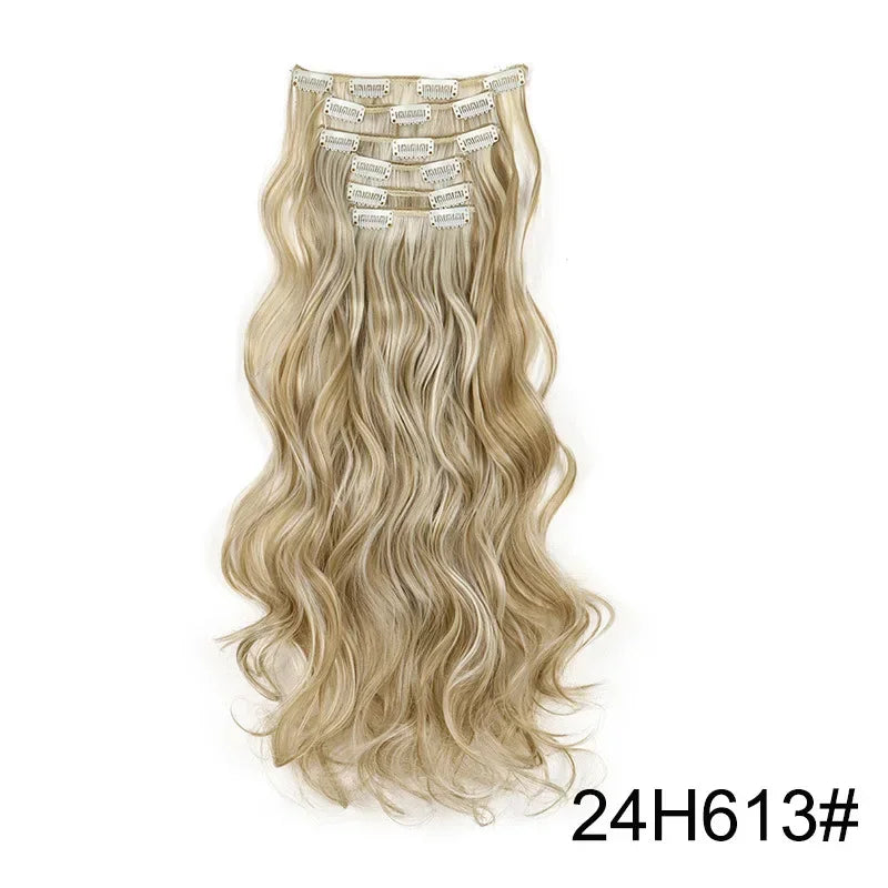 Hair Extensions 24"/60cm 6pcs/set Women Long Straight Synthetic Full Head Clip 16 Clips Black, Blonde, Ombre Heat Resistant Fiber Hair