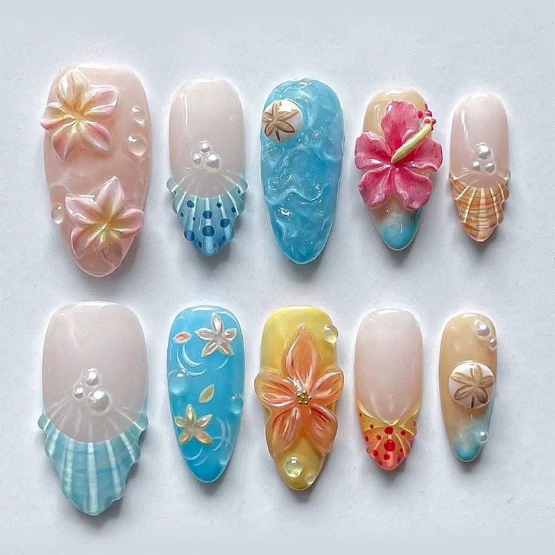 24pcs Pink Flower Almond Press on Nails Kawaii False Nails & More (36 Options) (B)