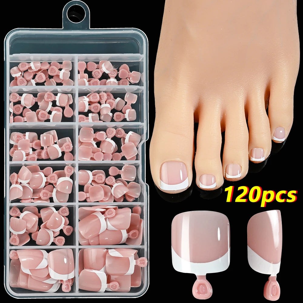 100Pcs White Short Square False Toenails Press On Full Cover Tips Pure Color Acrylic Artificial (13 Options)