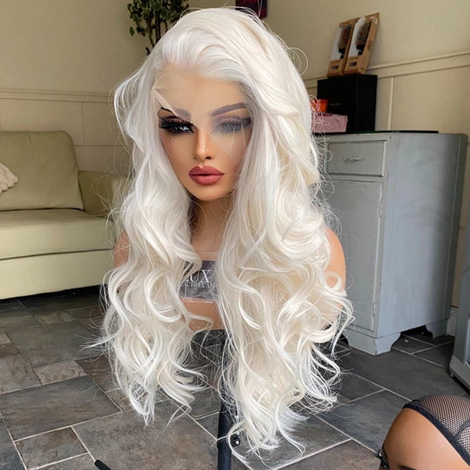 Platinum Blonde Lace Front Wig Synthetic Wigs For Women Pre Plucked With Baby Hair Body Wave Blonde Lace Front Wigs Glueless Wig