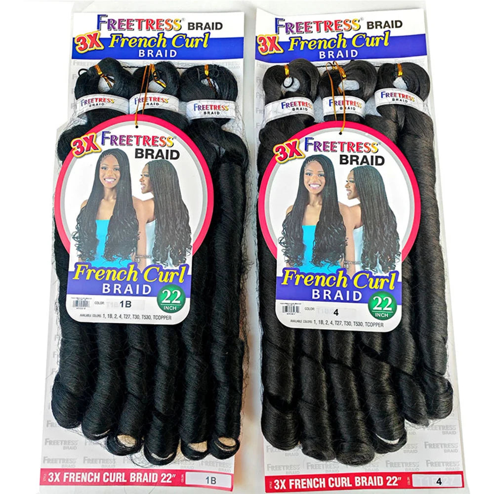 French Curly Braiding Hair Synthetic Wavy Hair Bundles Extensions 22 Inch 3pcs/Pack