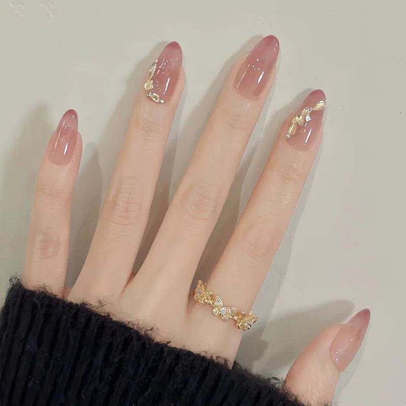 24Pcs Short Oval Head Blush Pink Press on Nails Almond Nails Wearable Acrylic Full Cover Nail Tips with Glue (38 Options)
