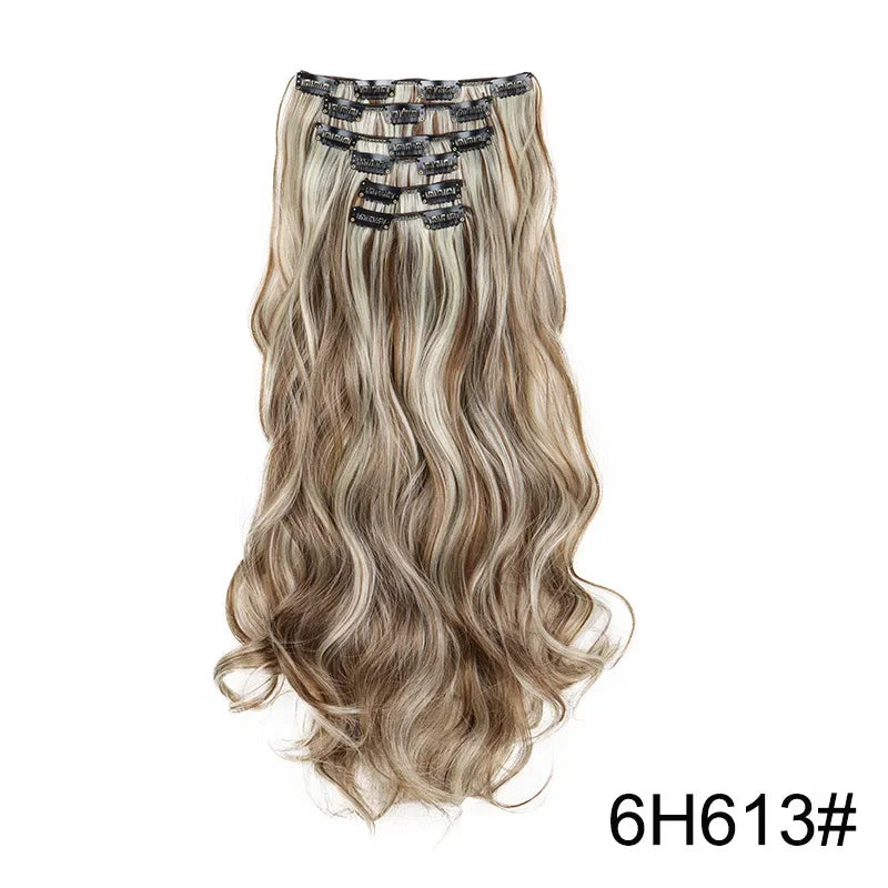 Hair Extensions 24"/60cm 6pcs/set Women Long Straight Synthetic Full Head Clip 16 Clips Black, Blonde, Ombre Heat Resistant Fiber Hair