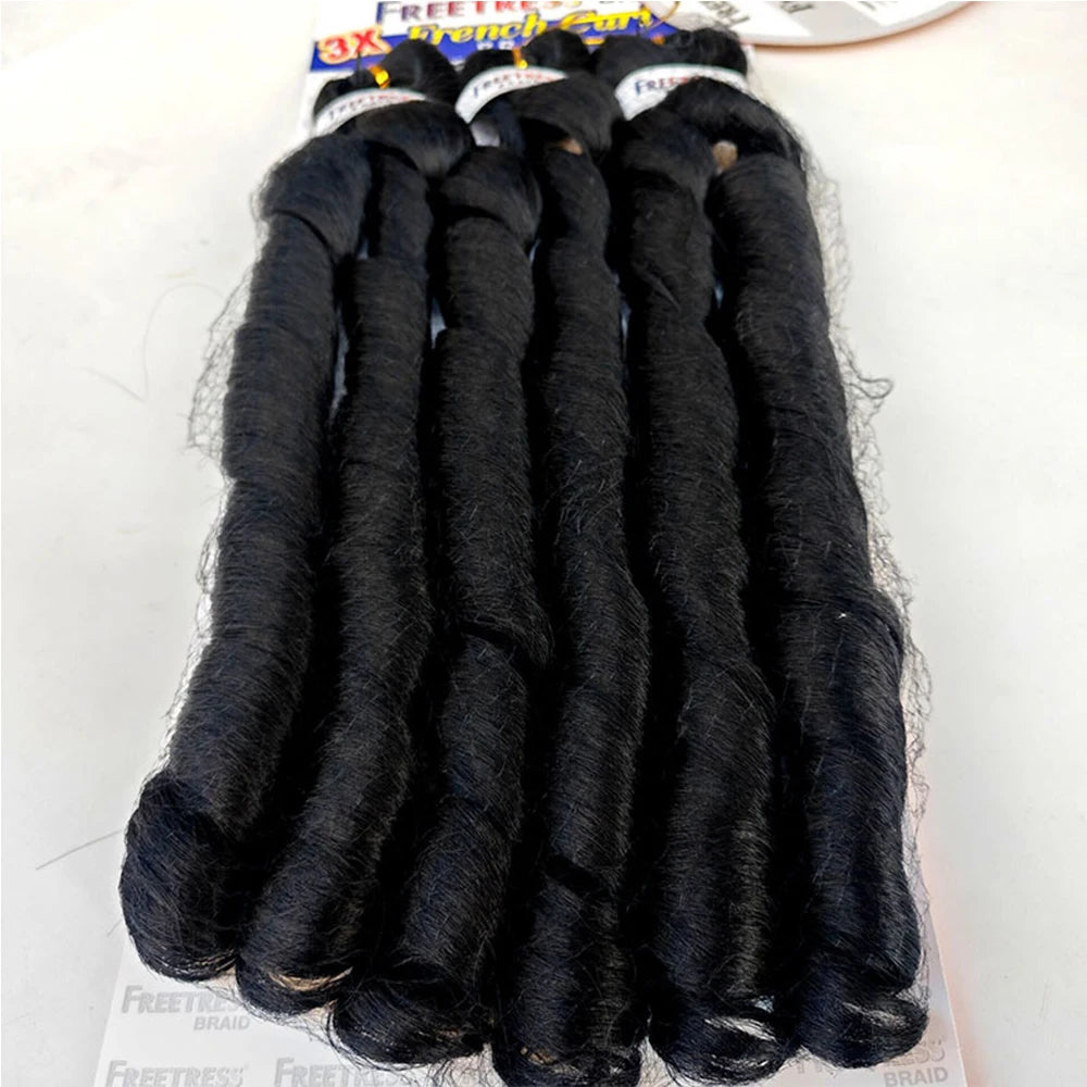 French Curly Braiding Hair Synthetic Wavy Hair Bundles Extensions 22 Inch 3pcs/Pack