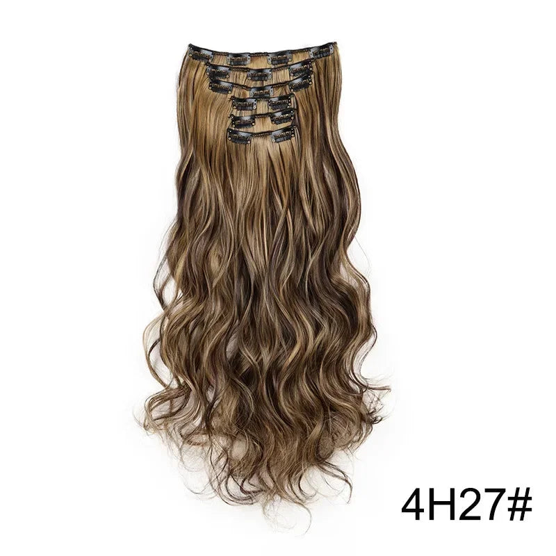 Hair Extensions 24"/60cm 6pcs/set Women Long Straight Synthetic Full Head Clip 16 Clips Black, Blonde, Ombre Heat Resistant Fiber Hair