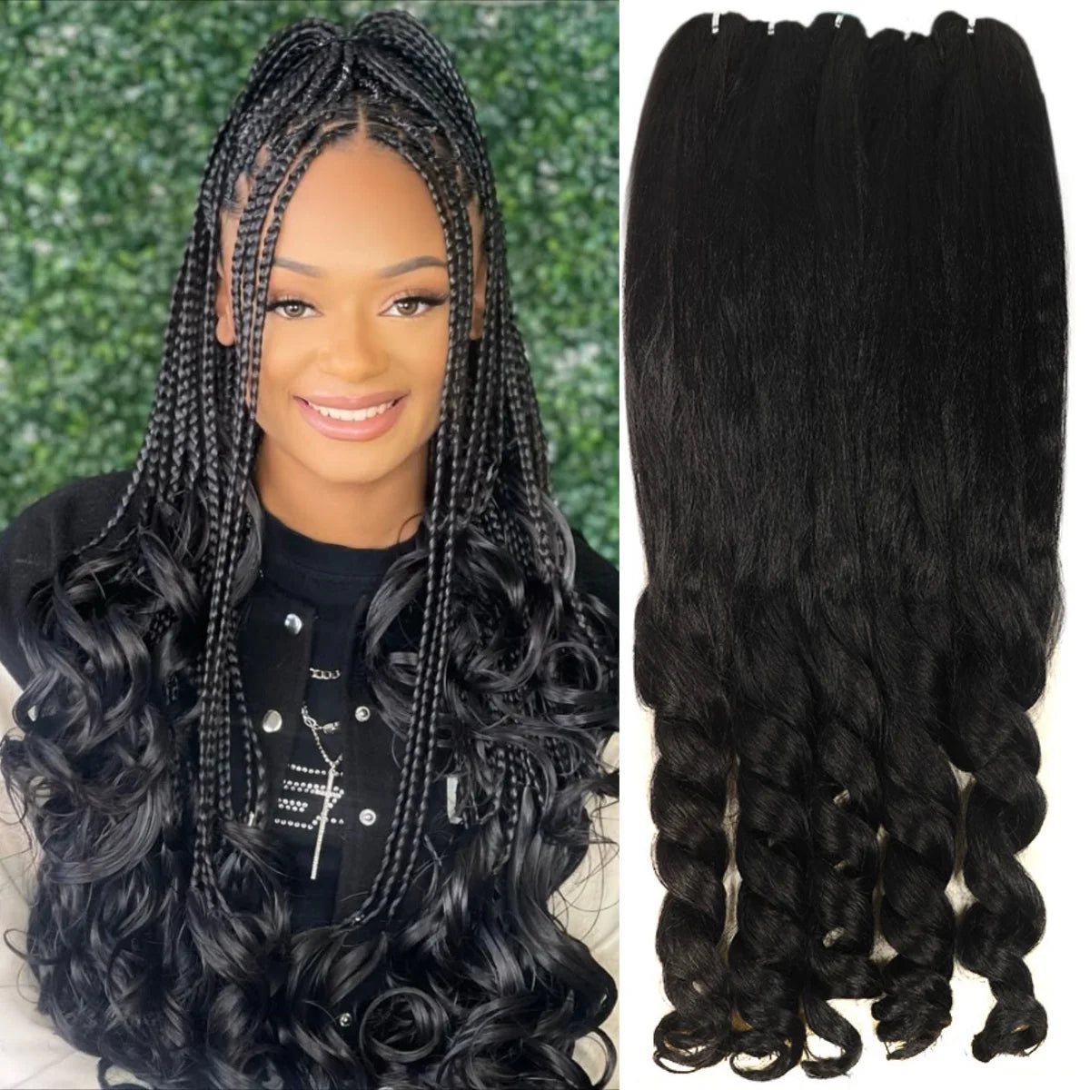 Synthetic French Boho Curly Braiding Hair Black Pre-Stretched Professional Grade for Crochet Braids Hot Water Setting 5Packs/Lot