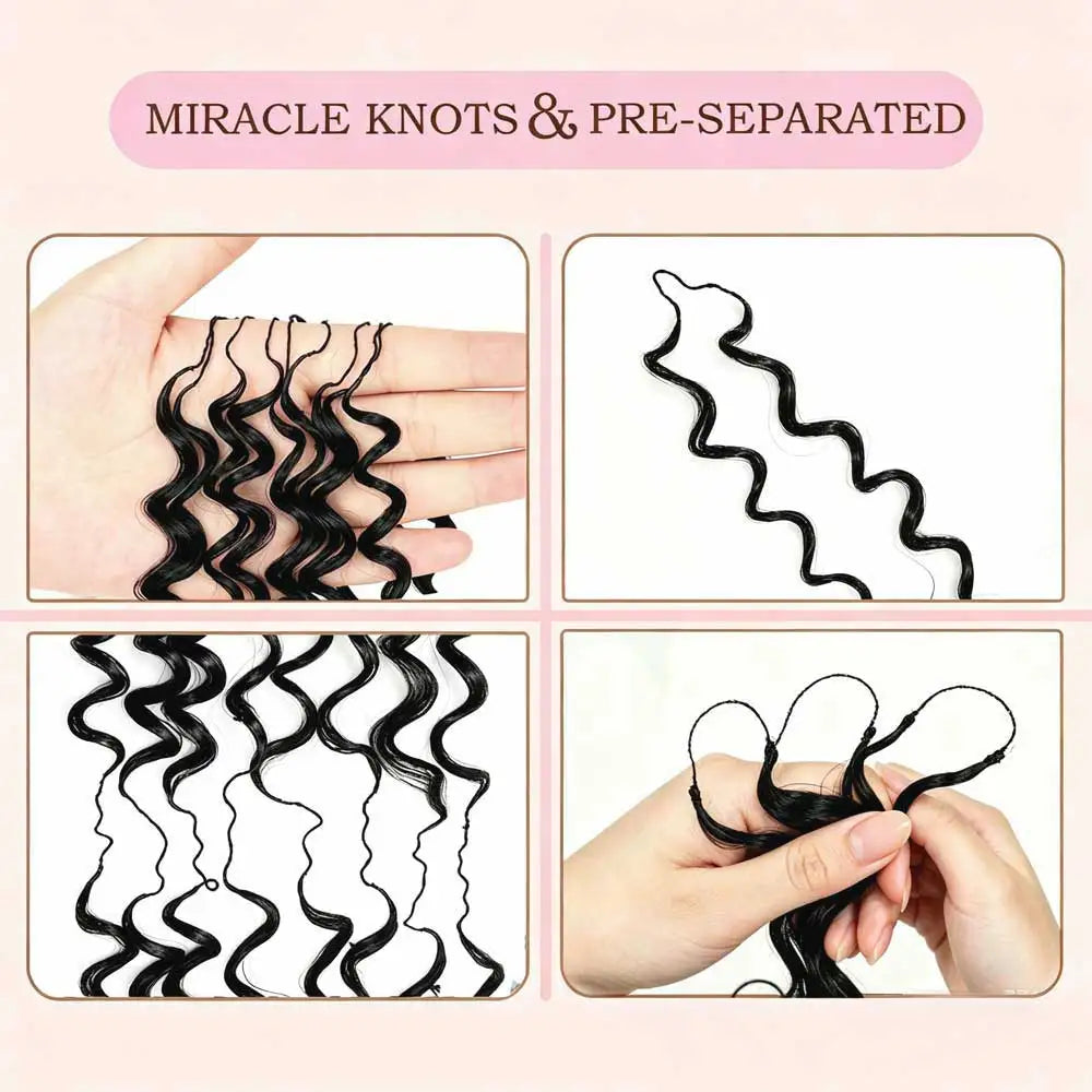 Miracle Knots Hair Pre-Separated Synthetic Crochet Hair Extensions 16/18inch Deep Wave Feather Crochet Hair