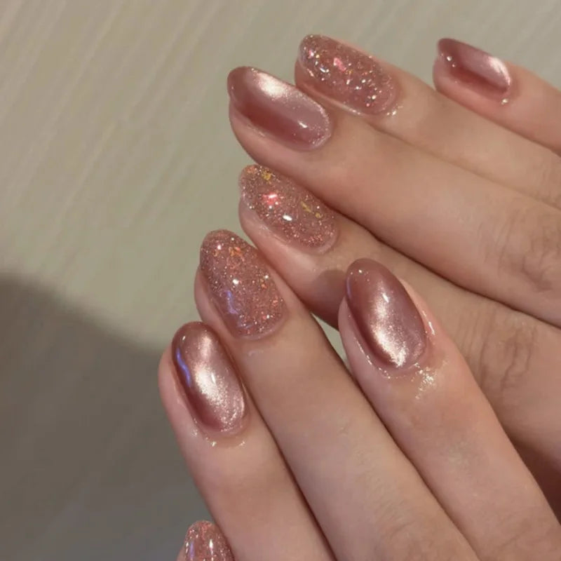 24Pcs Short Oval Head Blush Pink Press on Nails Almond Nails Wearable Acrylic Full Cover Nail Tips with Glue (38 Options)