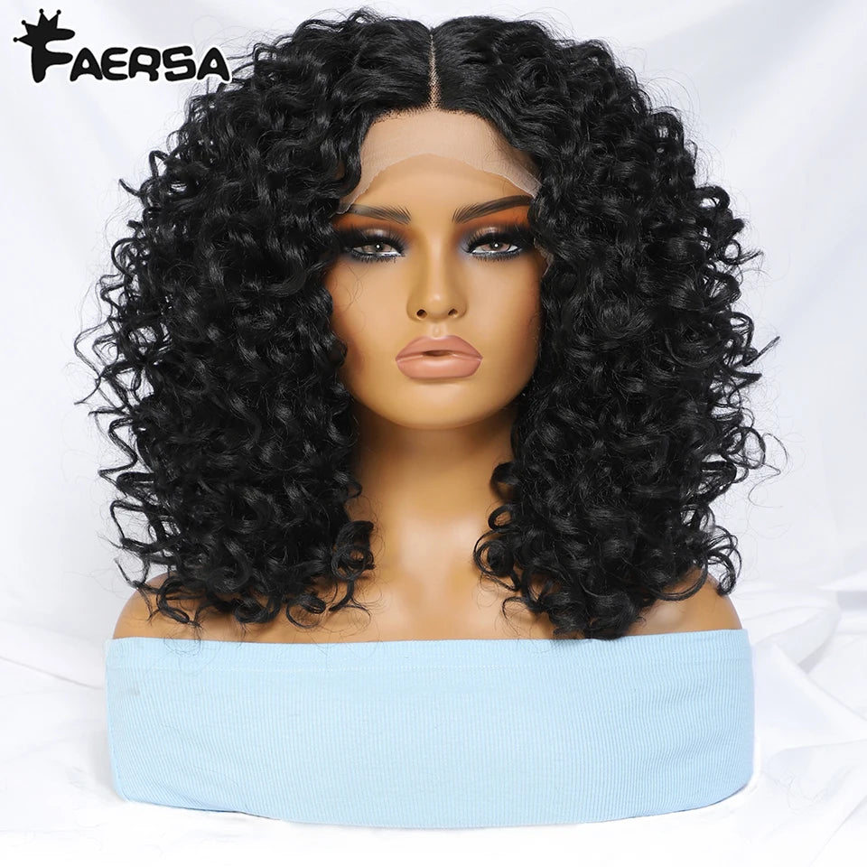 16" Kinky Curly Synthetic Lace Front Wig Black Blonde Ginger Purple Heat Resistant Wig Natural Hair Style