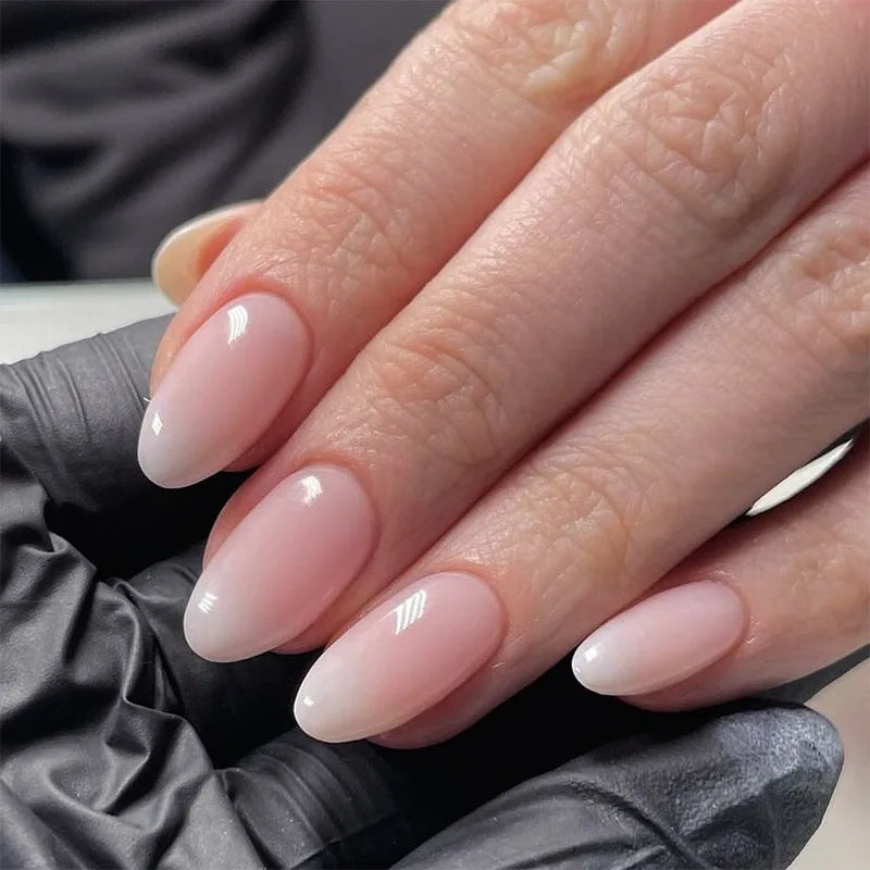 24Pcs Short Oval Head Blush Pink Press on Nails Almond Nails Wearable Acrylic Full Cover Nail Tips with Glue (38 Options)