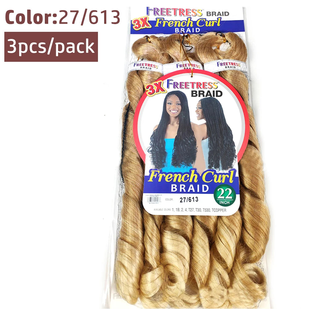 French Curly Braiding Hair Synthetic Wavy Hair Bundles Extensions 22 Inch 3pcs/Pack
