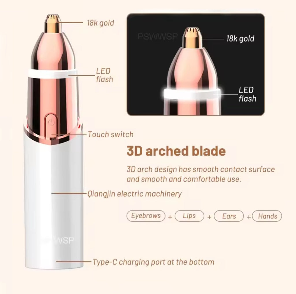 Eyebrow Facial Hair Remover for Women: Portable Electric 2 in 1 Electric Shaver and Facial Trimmer Rechargeable